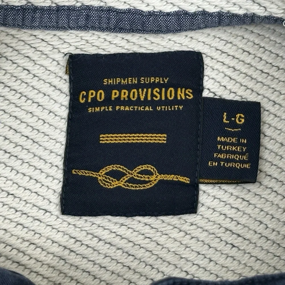 CPO Provisions Shipmen Supply Hoodie Mens L SLIM Gray w Blue Trim Long Sleeves‎